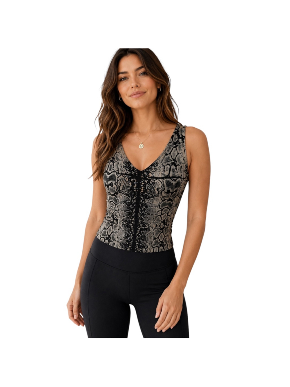Lily Lotus Snake Print Built-In Bra Yoga Tank Top Medium Made in USA